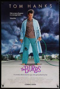 9z192 BURBS advance 1sh '89 best Tom Hanks image, a man of peace in a savage land, suburbia!