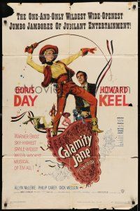 9z201 CALAMITY JANE 1sh '53 pretty cowgirl Doris Day in title role w/Howard Keel!