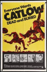 9z214 CATLOW 1sh '71 everyone wants Yul Brynner dead & buried, cool gunfight image!