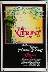 9z220 CHINATOWN 1sh '74 art of Jack Nicholson & Faye Dunaway by Jim Pearsall, Roman Polanski!