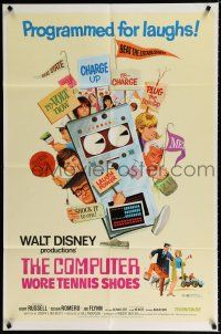 9z242 COMPUTER WORE TENNIS SHOES revised 1sh '69 Disney, art of young Kurt Russell & wacky machine!