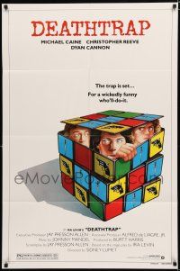 9z286 DEATHTRAP style B 1sh '82 art of Chris Reeve, Michael Caine & Dyan Cannon in Rubik's Cube!