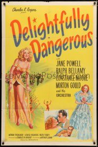 9z290 DELIGHTFULLY DANGEROUS 1sh '45 sexy Constance Moore is a slick chick lady of burlesque!