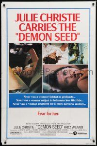 9z293 DEMON SEED style B 1sh '77 Julie Christie is profanely violated by a demonic machine!