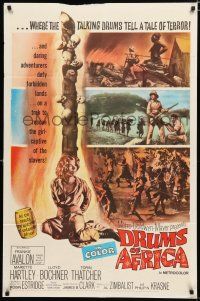 9z333 DRUMS OF AFRICA 1sh '63 great art of Frankie Avalon, sexy Mariette Hartley tied to pole!