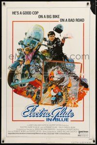 9z345 ELECTRA GLIDE IN BLUE style B 1sh '73 cool Blossom art of motorcycle cop Robert Blake!