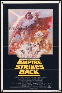 9z347 EMPIRE STRIKES BACK 1sh R81 George Lucas sci-fi classic, cool artwork by Tom Jung!