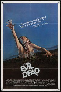 9z359 EVIL DEAD 1sh '82 Sam Raimi cult classic, best horror art of girl grabbed by zombie!