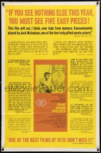 9z391 FIVE EASY PIECES 1sh '70 cool image of Jack Nicholson, directed by Bob Rafelson!
