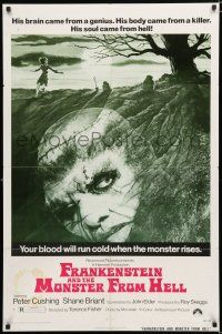 9z409 FRANKENSTEIN & THE MONSTER FROM HELL 1sh '74 your blood will run cold when he rises!