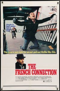 9z410 FRENCH CONNECTION 1sh '71 Gene Hackman in movie chase climax, William Friedkin!