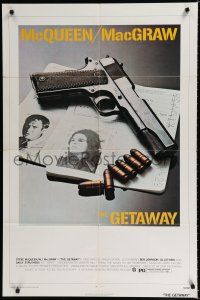 9z425 GETAWAY 1sh '72 Steve McQueen, Ali McGraw, Sam Peckinpah, cool gun & passports image!