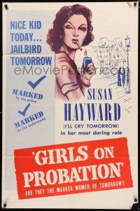 9z435 GIRLS ON PROBATION 1sh R56 Jane Bryan, Ronald Reagan & Susan Hayward!