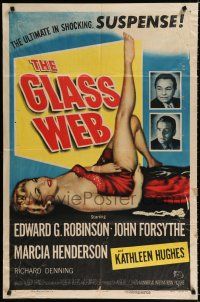 9z437 GLASS WEB 1sh '53 Edward G. Robinson, John Forsythe, art of sexy nearly naked girl!