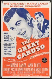 9z444 GREAT CARUSO 1sh R62 huge close up headshot of Mario Lanza & with pretty Ann Blyth!