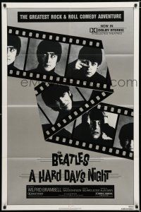 9z462 HARD DAY'S NIGHT 1sh R82 great image of The Beatles on film strip, rock & roll classic!
