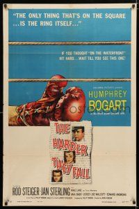 9z464 HARDER THEY FALL style A 1sh '56 Humphrey Bogart, Rod Steiger, the fight racked exposed!