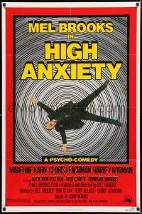 9z478 HIGH ANXIETY 1sh '77 Mel Brooks, great Vertigo spoof design, a Psycho-Comedy!