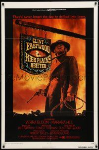 9z479 HIGH PLAINS DRIFTER 1sh '73 classic art of Clint Eastwood holding gun & whip!