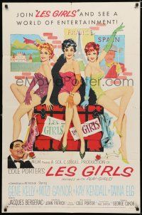 9z574 LES GIRLS 1sh '57 art of Gene Kelly + sexy Mitzi Gaynor, Kay Kendall & Taina Elg