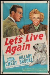 9z577 LET'S LIVE AGAIN 1sh '48 stone litho of John Emery, Hillary Brooke & cool shaggy dog!