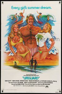 9z582 LIFEGUARD 1sh '76 art of barechested Sam Elliot with sexy beach babes by Roger Huyssen!