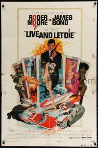 9z587 LIVE & LET DIE 1sh '73 art of Roger Moore as James Bond by Robert McGinnis!
