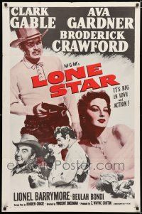 9z589 LONE STAR 1sh R50s Clark Gable with gun & close up kissing sexy Ava Gardner!