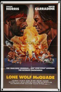 9z590 LONE WOLF McQUADE 1sh '83 great face off art of Chuck Norris & David Carradine by CW Taylor!