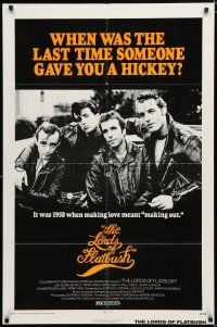 9z594 LORDS OF FLATBUSH 1sh '74 cool portrait of Fonzie, Rocky, & Perry as greasers in leather