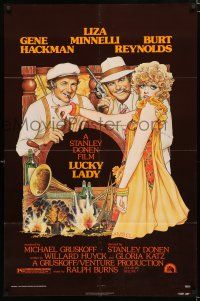 9z598 LUCKY LADY 1sh '75 Richard Amsel art of Gene Hackman, Liza Minnelli, Burt Reynolds!
