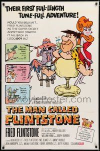 9z603 MAN CALLED FLINTSTONE 1sh '66 Hanna-Barbera, artwork of Fred, spy spoof!
