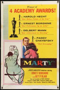 9z615 MARTY 1sh '55 directed by Delbert Mann, Ernest Borgnine, written by Paddy Chayefsky!