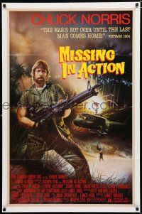 9z633 MISSING IN ACTION 1sh '84 cool Watts artwork of Chuck Norris in Vietnam!