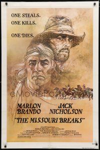9z634 MISSOURI BREAKS 1sh '76 art of Marlon Brando & Jack Nicholson by Bob Peak!