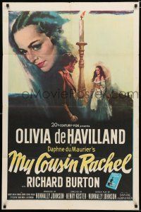9z654 MY COUSIN RACHEL 1sh '53 art of pretty Olivia de Havilland & Richard Burton!