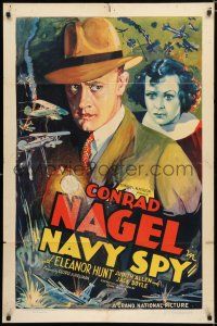 9z664 NAVY SPY 1sh '37 cool artwork of Conrad Nagel & Eleanor Hunt w/ crashing aircraft!