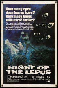 9z673 NIGHT OF THE LEPUS 1sh '72 cool monster art, how many eyes does horror have!