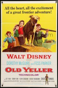 9z689 OLD YELLER 1sh R65 Dorothy McGuire, Fess Parker, Wenzel art of Walt Disney's classic canine!