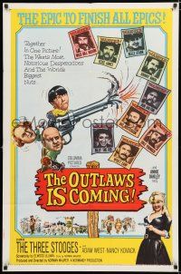 9z702 OUTLAWS IS COMING 1sh '65 The Three Stooges with Curly-Joe are wacky cowboys!