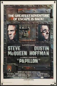 9z705 PAPILLON 1sh R77 great art of prisoners Steve McQueen & Dustin Hoffman by Tom Jung!