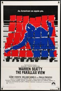 9z706 PARALLAX VIEW style B 1sh '74 Warren Beatty, as American as apple pie, cool image!