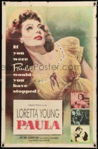 9z708 PAULA 1sh '52 really pretty Loretta Young had only gone half-way to love before!
