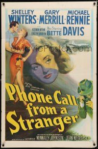 9z717 PHONE CALL FROM A STRANGER 1sh '52 Bette Davis, Shelley Winters, Michael Rennie, cool art!