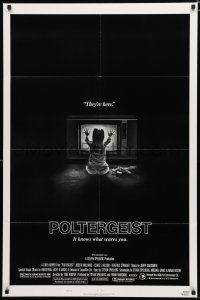 9z725 POLTERGEIST 1sh '82 Tobe Hooper, classic, they're here, Heather O'Rourke by TV!