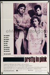 9z732 PRETTY IN PINK 1sh '86 great portrait of Molly Ringwald, Andrew McCarthy & Jon Cryer!