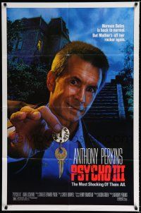 9z738 PSYCHO III 1sh '86 great close image of Anthony Perkins as Norman Bates, horror sequel!