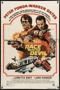 9z747 RACE WITH THE DEVIL style A 1sh '75 Peter Fonda & Warren Oates, burning bridges & rubber!