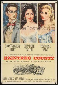 9z752 RAINTREE COUNTY 1sh '57 art of Montgomery Clift, Elizabeth Taylor & Eva Marie Saint!