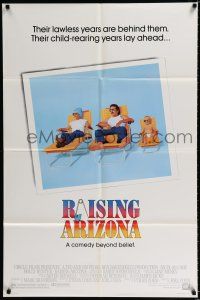 9z753 RAISING ARIZONA 1sh '87 Coen Brothers, art of Nicolas Cage, Holly Hunter & baby!